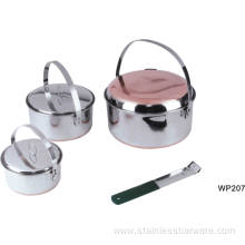 7 person stainless steel camping pots set